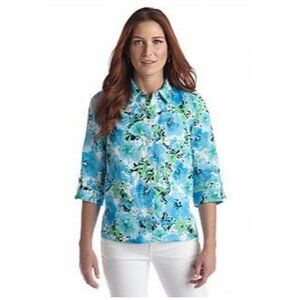 Jones New York Blue Floral Button Down Shirt